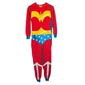 Wonder Woman XS One Piece Fleece Pajamas Halloween Costume Womens Zip Up W/ Hood